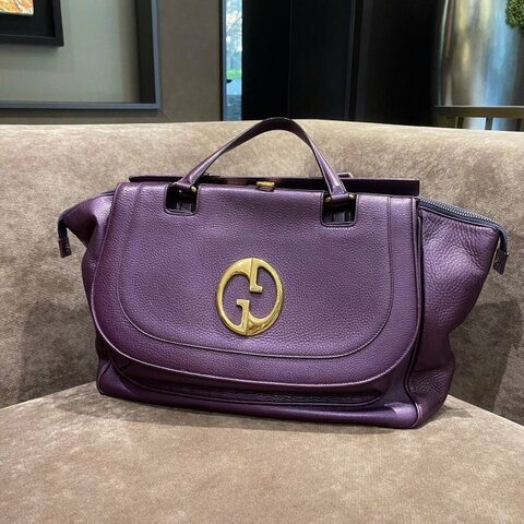 GUCCI 1973系列 大型 金屬紫 荔枝皮 明星款 手提包 251813