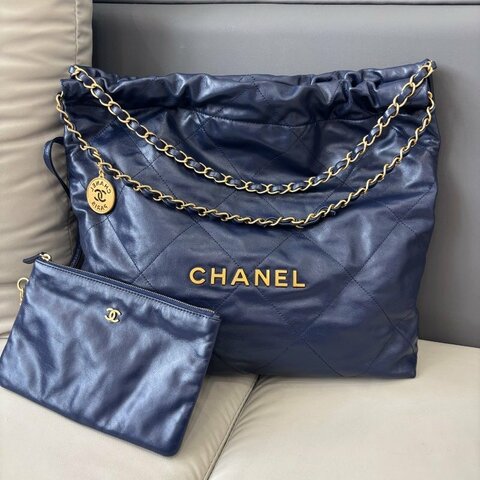 芯片款 香奈兒/Chanel 深藍色22bag中號垃圾袋鏈條包