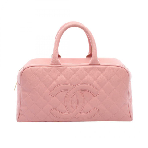 香奈兒 (CHANEL) 絎縫 COCO 標誌保齡球手提包，小牛皮，粉紅色，金色五金，二手，女士