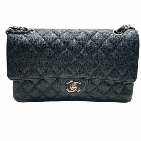 CHANEL 香奈兒 CF25 荔枝牛皮 黑色 銀釦