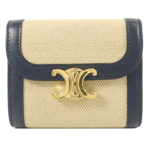 CELINE 牛皮皮革/帆布Triomphe Wallet錢包