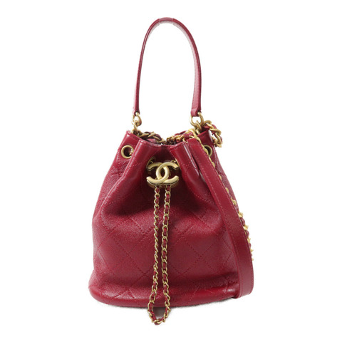 CHANEL 牛皮皮革Bucket Bag鏈帶手挽肩背兩用袋