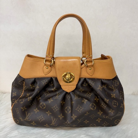 LV M45715 原花 字紋 老花 曼哈頓 金釦抓皺 手提包南瓜包肚臍包