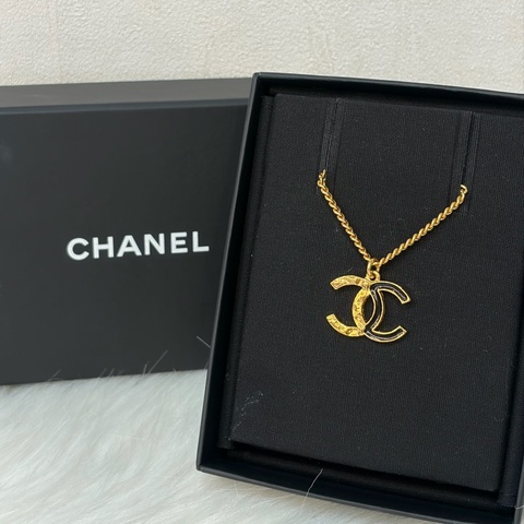 CHANEL ABC480 金色 半金 半黑色琺瑯 雙C金釦項鍊