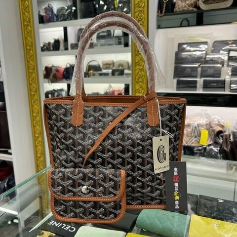東區正精品㊣GOYARD Anjou Mini Tote 全新焦糖色皮革雙面手提袋托特包 RZ6549
