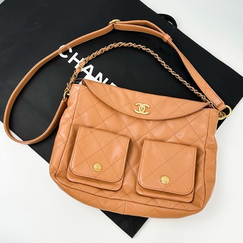 Chanel 香奈兒 24p 金棕SuppleTwins嬉皮包 hobo 單肩包斜挎包 芯片款