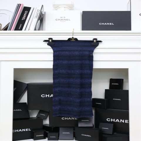 Chanel 09年黑蓝条纹弹力包臀裙半裙