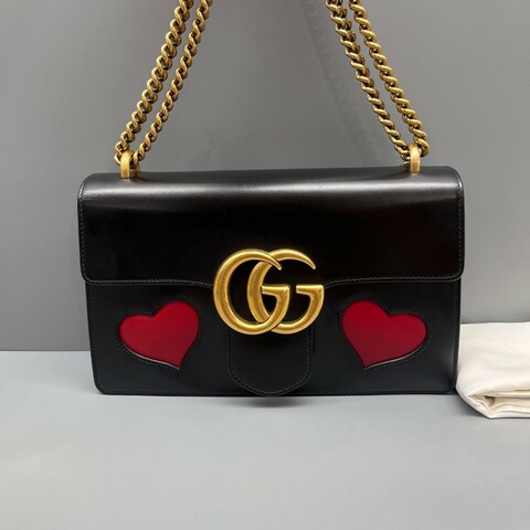 GUCCI 98新 情人節marmont愛心系列鏈條包