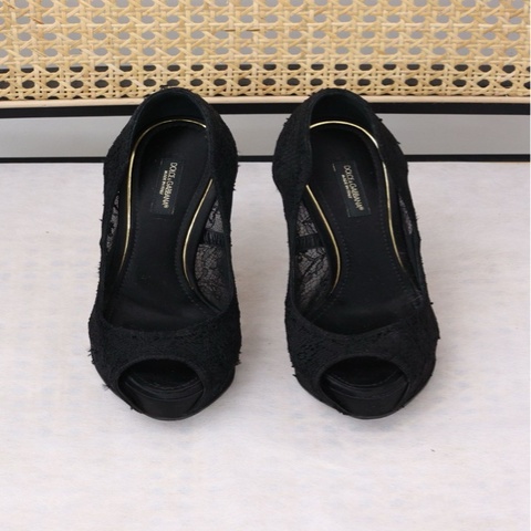 Dolce & Gabbana黑色蕾丝鱼嘴高跟鞋