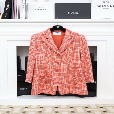 Chanel 97年春夏系列秀款红白粗花呢两口袋西装外套