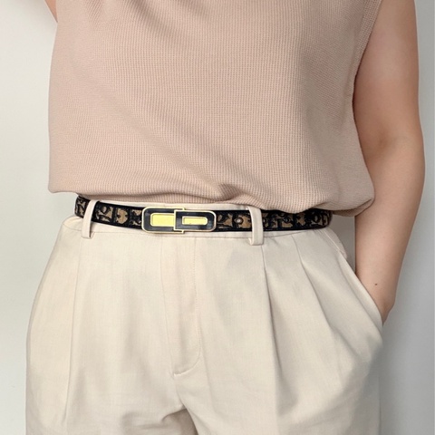 Christian Dior 藏青色 Oblique 老花帆布腰帶 65cm S碼