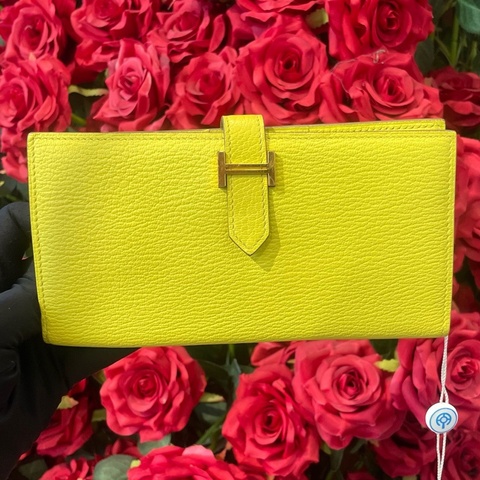 Hermès 愛馬仕bearn錢包 檸檬黃金扣 框Q刻