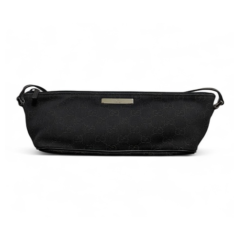 Gucci老花GG黑色中古腋下包/水餃包Vintage Monogram Baguette