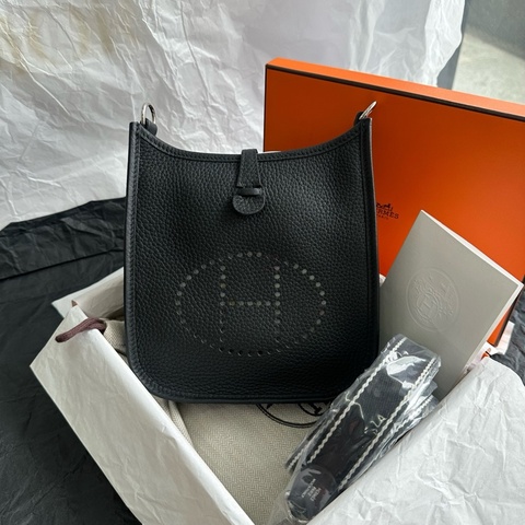 全新全套k刻Hermes愛馬仕伊芙琳mini evelyne黑銀迷你依芙琳