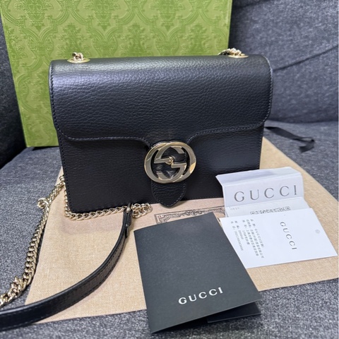 GUCCI 專櫃正品 510304 黑色 經典款  銀鏈包 肩背包 鏈條包 方胖子 小方包 相機包
