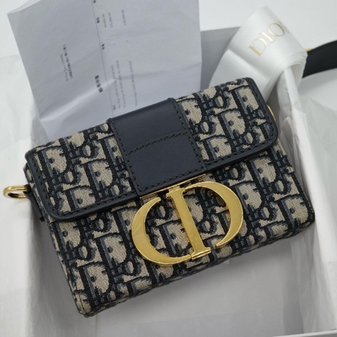 Dior迪奧30 Montaigne Box Mini迷你 深藍老花緹花蒙田包 盒子包 單肩包 斜背包