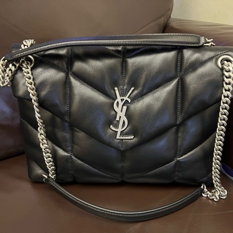 YSL Puffer medium 雲朵包 銀色Logo 銀色鏈
