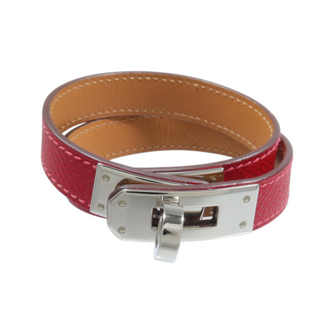 HERMES Epsom皮革/金屬Kelly Double Tour手鏈Rouge