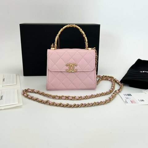CHANEL 粉色琺瑯手柄竪版 keIlymini手提肩背斜背包 11.5*9*4.5 98新配件盒子 塵袋 吊牌