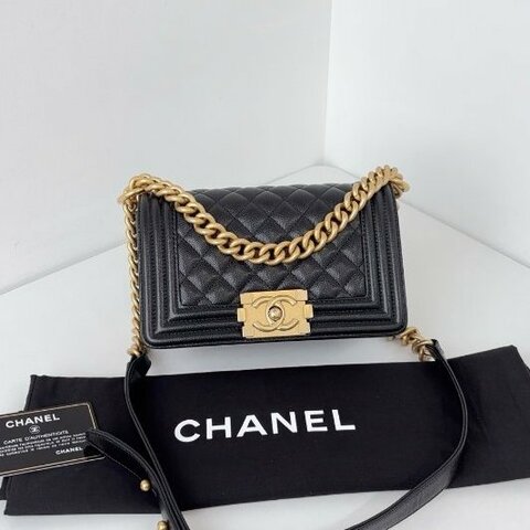 香奈兒/Chanel Leboy 黑金荔枝牛皮 小號鏈條包