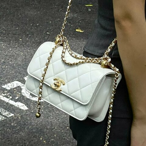 CHANEL 白金雙金珠woc肩背斜背包 19*13*7 98新配件塵袋