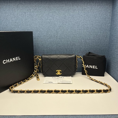 CHANEL香奈兒23K Flap Bag黑金滾邊方胖子單肩斜挎包