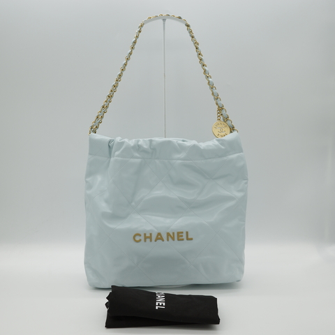 專櫃21萬（晶片款🌟 近新閒置品）Chanel 香奈兒 22bag 小號 寶寶藍 皮革 金釦 單肩包 鏈條包