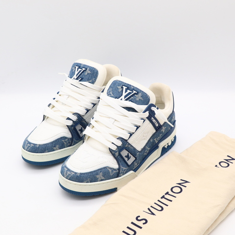 Louis Vuitton 路易威登 經典 Trainer 藍白拼接 Monogram 老花丹寧壓紋 拼接牛皮低筒運動鞋