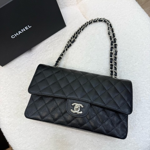 Chanel黑荔枝皮銀釦CF25