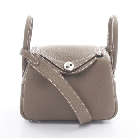 愛馬仕 Lindy 迷你肩斜背包 G Taurillon Clemence Etoupe 灰色 SHW