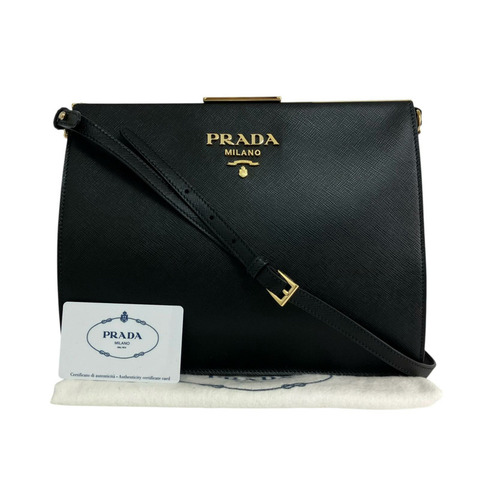 ☆ PRADA 普拉達 Black Saffiano Leather Shoulder Bag 黑色十字壓紋牛皮肩背包 1BC043-267014609
