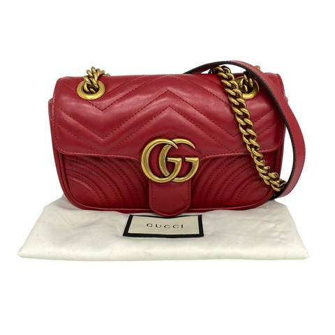 ☆ GUCCI 古馳 Red Calfskin Marmont Chain Shoulder Bag 紅色小牛皮鏈條肩背包 446744-267014498