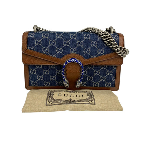☆ GUCCI 古馳 Brown And Navy Calfskin And Denim Dionysus Shoulder Bag 啡色和深藍色小牛皮和牛仔布肩背包 400249 -267014487