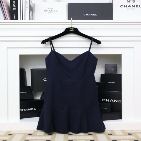 Chanel海军蓝高腰吊带连衣裙