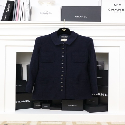 Chanel 96年海军蓝单排银扣小翻领外套