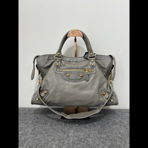 BALENCIAGA/巴黎世家灰金中號機車包