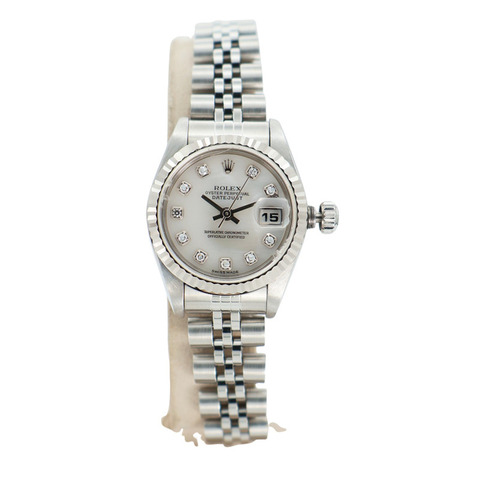 ROLEX 勞力士 Date Just 26 腕錶 銀色錶盤 18K白金 不鏽鋼 10PD 鑽石 79174G