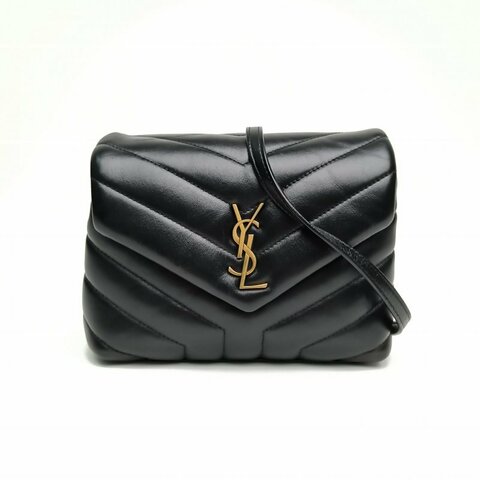 SAINT LAURENT LOULOUMini20Y縫黑色牛皮革金扣肩背包