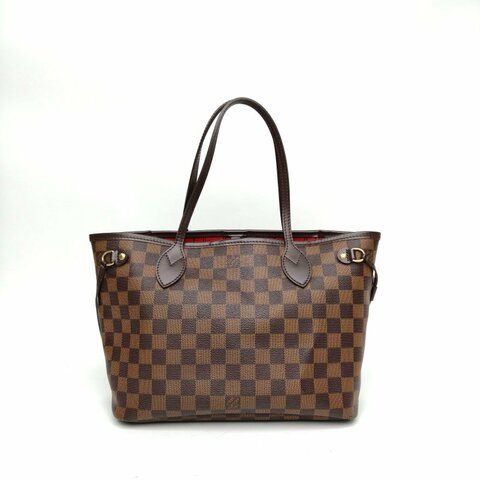 LOUIS VUITTON Neverfull小號無子袋棕色棋盤格PVC金扣2010肩背包