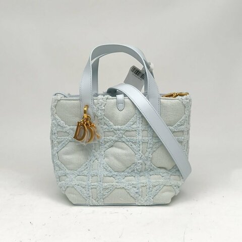 DIOR Toujours豎版小號藍色帆布金扣2025肩背包