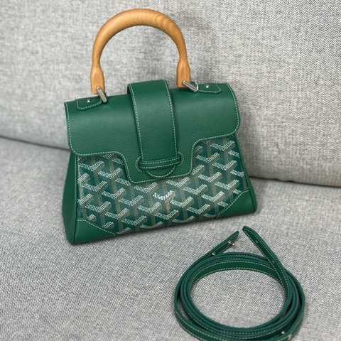 戈雅 GOYARD Saigon 迷你 西貢迷你綠色塗層帆布印花單肩包手提包包斜挎包