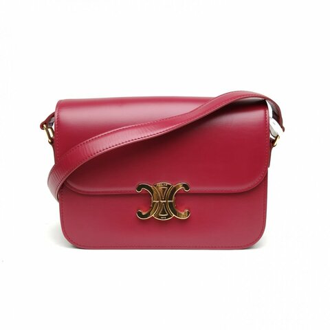 CELINE 凱旋門金屬鎖扣中號22紅色牛皮革金扣肩背包