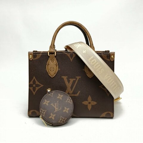 LOUIS VUITTON Onthego小號25二合一寬肩帶老花PVC金扣晶片肩背包
