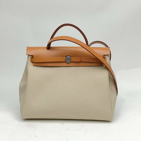 HERMES Herbag31冰川白拼自然色B刻銀扣肩背包