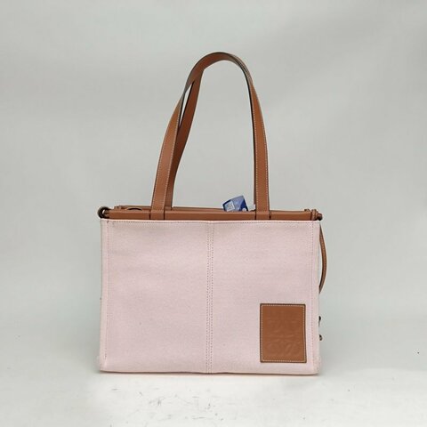 LOEWE CushionTote方LOGO拼皮磁吸硬包口托特包粉色肩背包