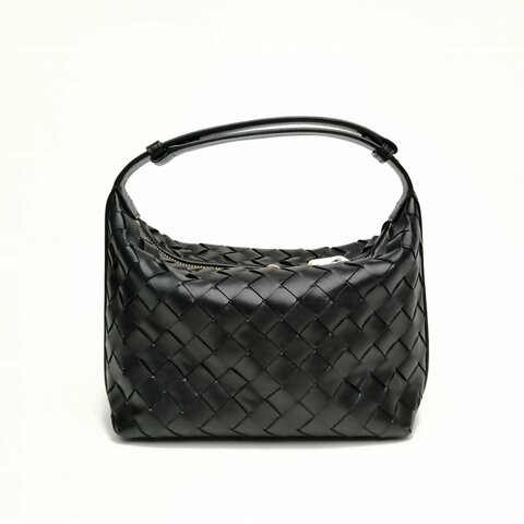 BOTTEGA VENETA Intrecciatowallace編織飯盒包黑色牛皮革肩背包