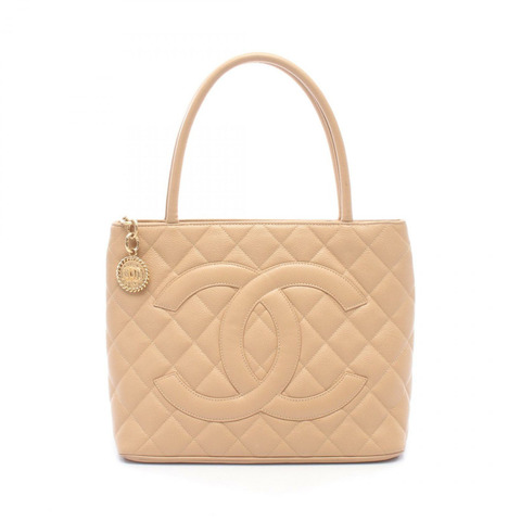 香奈兒 (CHANEL) Medallion 托特包 A01804 粒面小牛皮 米色 二手 女士