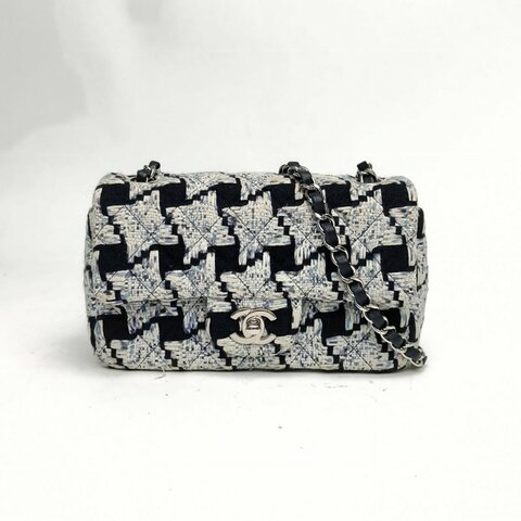CHANEL CF口蓋包大Mini拼色毛呢28開銀扣肩背包