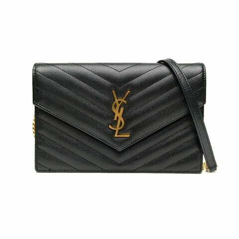 SAINT LAURENT CASSANDRA信封腋下包Woc黑色牛皮革金扣V紋肩背包