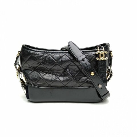 CHANEL GABRIELLE流浪小號黑色牛皮革28開金扣肩背包